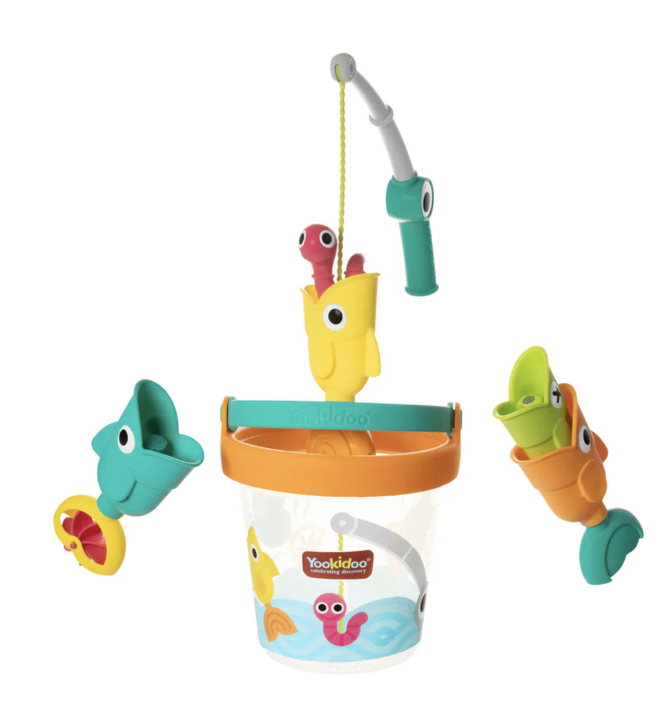 The Catch N Sprinkle Fishing Set with magnetic fish, fishing pole and bucket. 