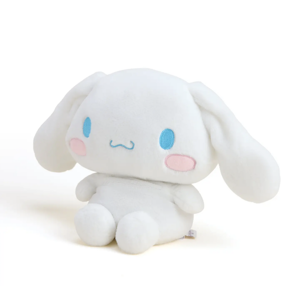 Plush Cinnamoroll weighted stuffed animal with signature blue eyes and blushing cheeks. 