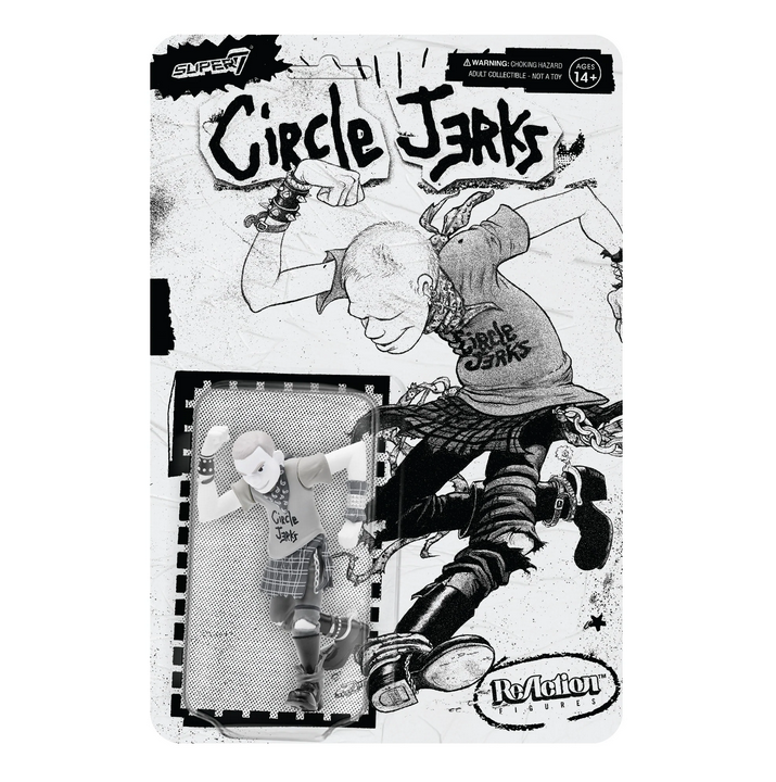 Skank Man Circle Jerks action figure packed in clear plastic on a backing card illustrated black and white drawing of Skank Man