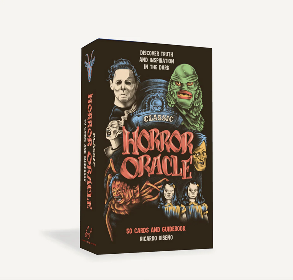 Black cover of Classic Horror Oracle with various monsters from horror movies illustrated on the cover.