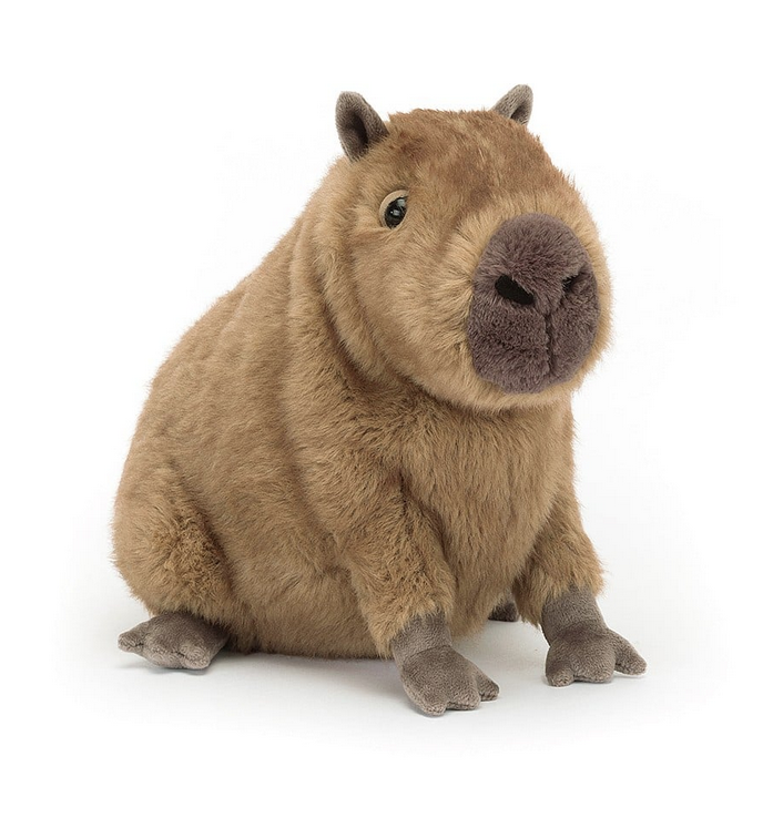 Plush Clyde Capybara sitting up on all fours.