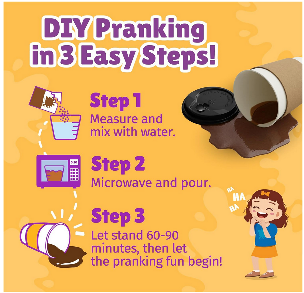 Quick guide to the Coffe Cup Spill Prank outlining the 3 easy steps to conduct the prank.