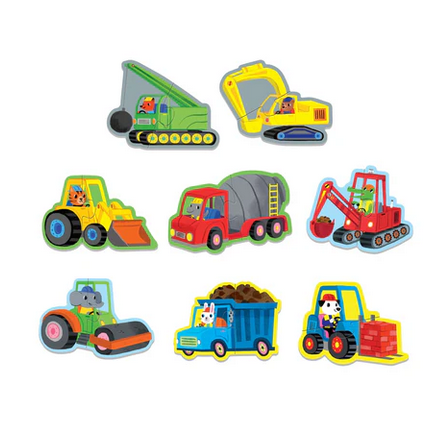 All the two piece construction vehicles put together from the Construction Site My First Puzzles. 
