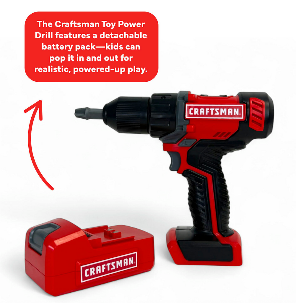 A picture of the Craftsman Battery Operated Drill toy with the battery pack removed from the base to show how close tot he real thing it is. 