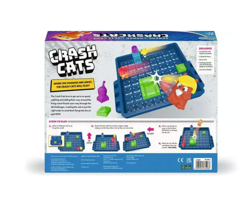 Back of Crash Cats game box explains game play and shows different ways the game can be played.