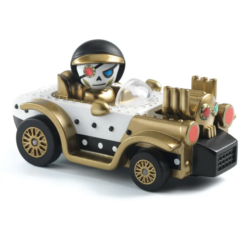 Motor Skull diecast car with a skeleton driver with an eye patch and skull shaped motor. 