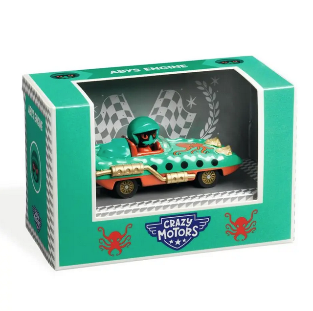 Aby's Engine diecast car in green box with one open side.
