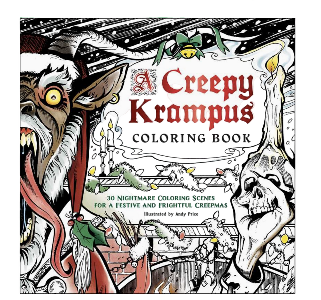 Creepy Krampus coloring book on a white background.