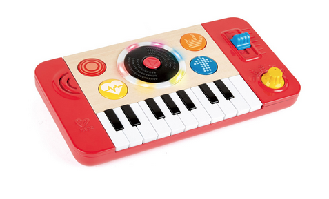The DJ Mix and Spin piano toy with effects buttons and record to scratch. 