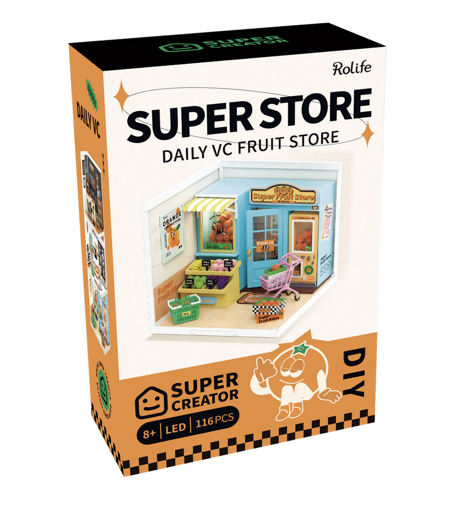 SUper Store Daily VC Fruit Store box with a picture of the completed model on the front. 