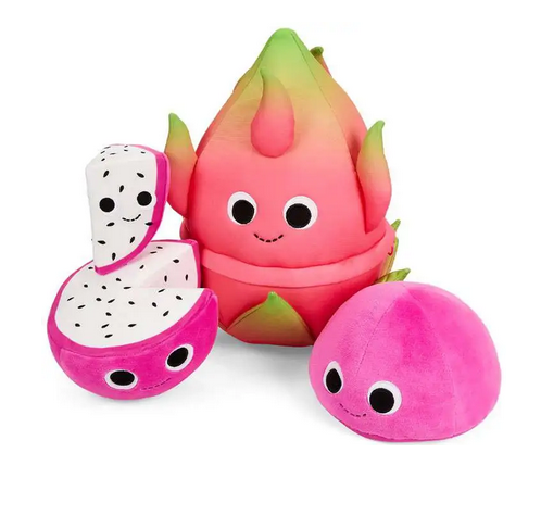 Dante the Dragon Fruit plush. Unzipped to reveal not one, not two, but THREE of his friends!