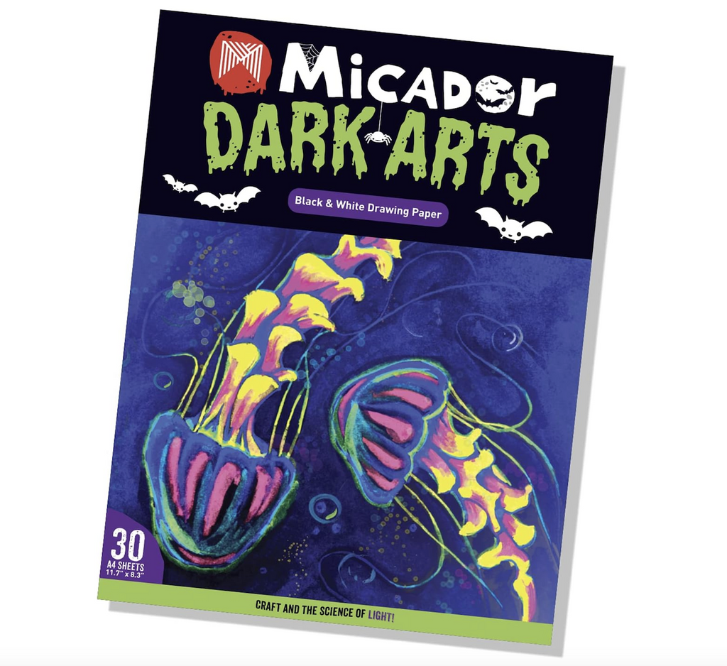 Brightly colored cover to the Dark Arts Drawing Pad by Micador. 