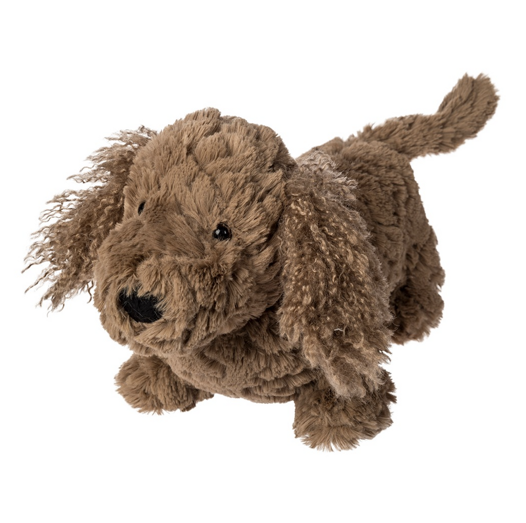 Dexter Dachshund plush dog with rich brown fur, long floppy ears and a long soft tail. 