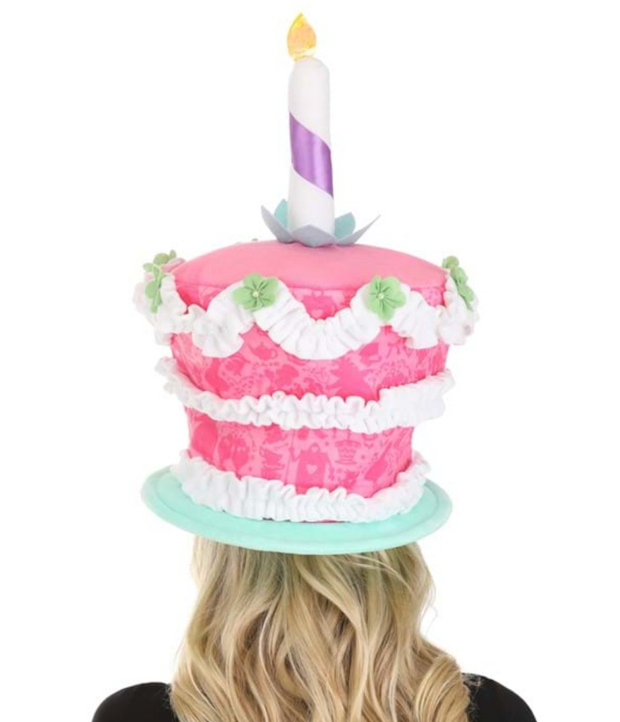 Back view of the Alice's Unbirthday Cake plush hat. 