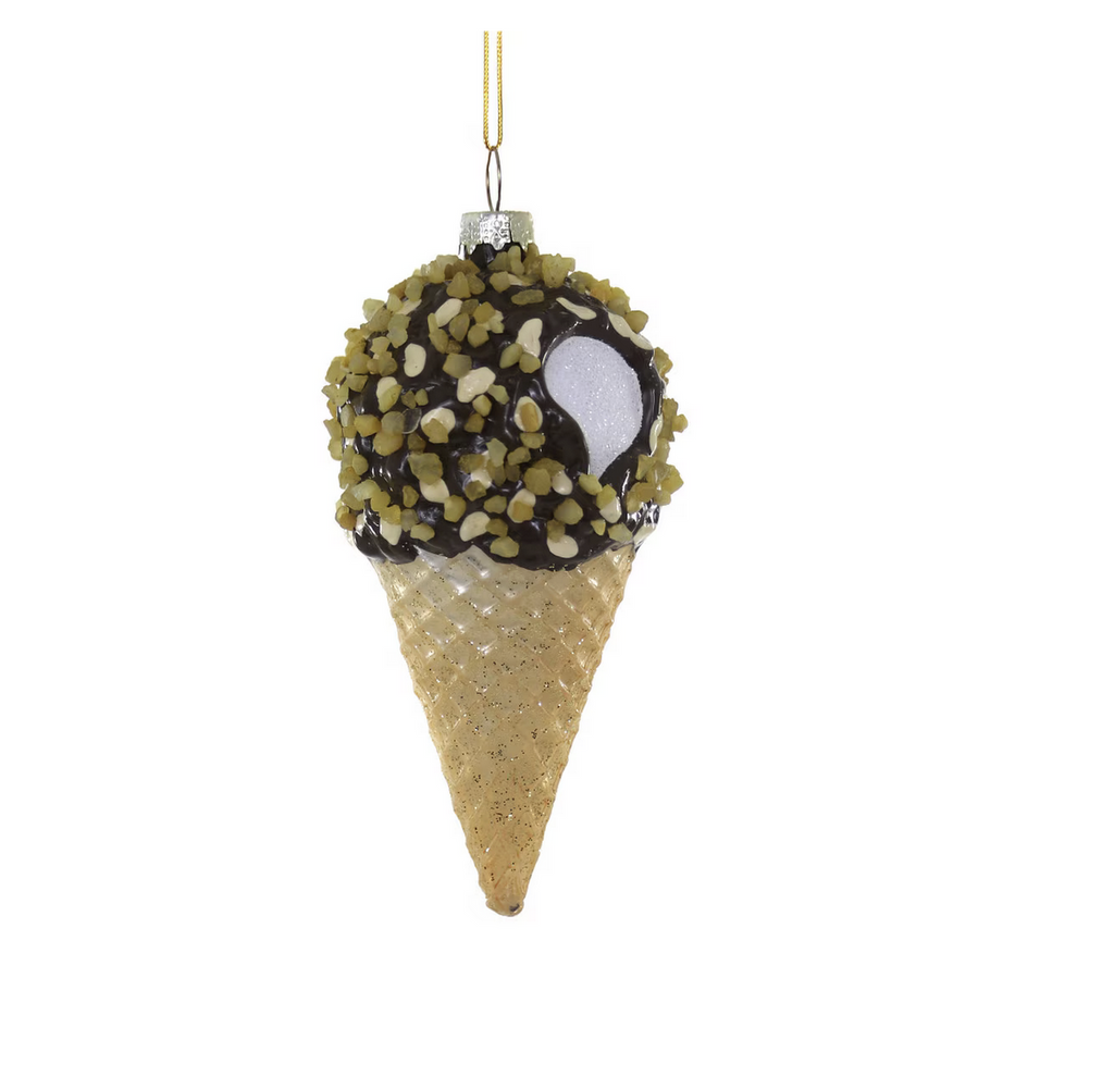 Drumstick ice cream cone glass ornament.