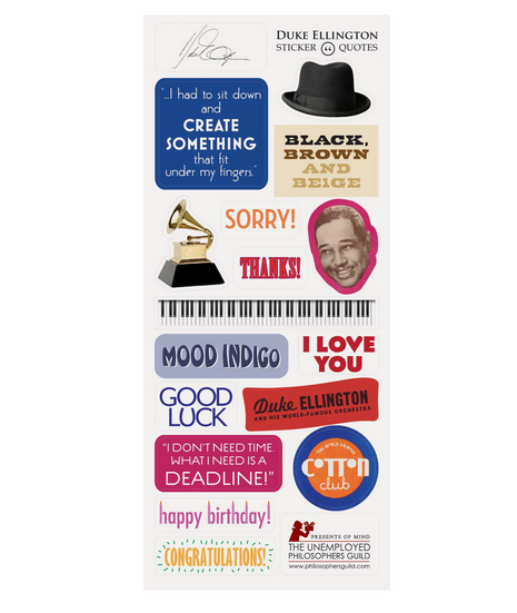 Sticker sheet included with Duke Ellington Quotable Notable card. 