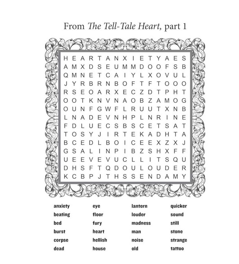 A word search puzzle from the Edgar Allan Poe Word Search book. 