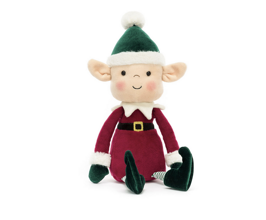Plush elf on a white background.