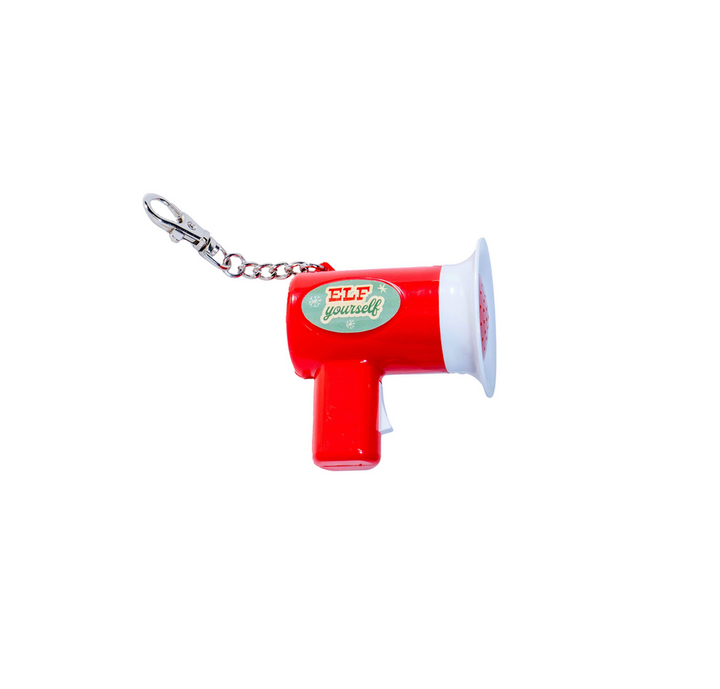Mini red megaphone keychain voice changer makes your voice sound like a Christmas elf!