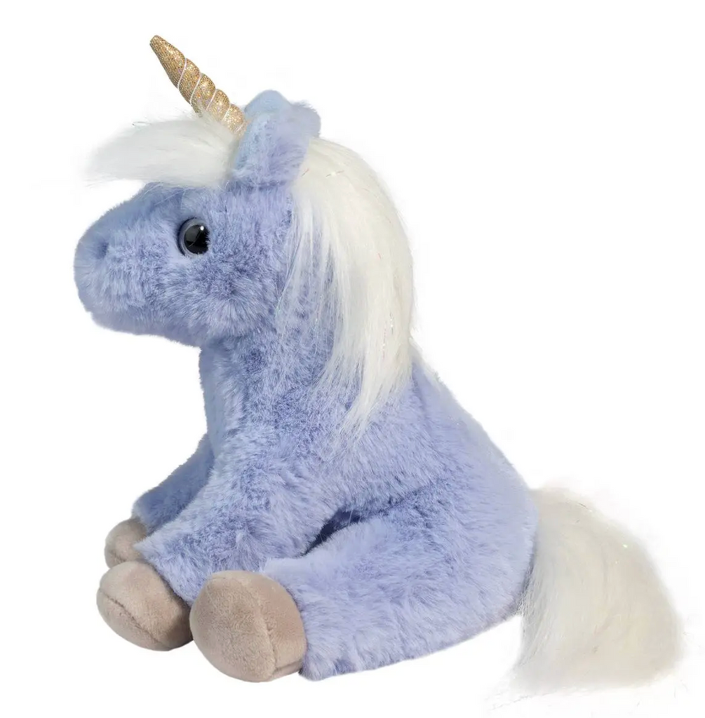 Side view of Ellie Unicorn stuffed animal. 