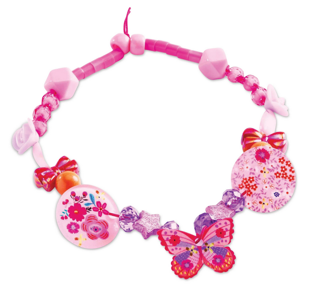 Bright pink bracelet made using beads from the Fancy Beads Butterflies set. 