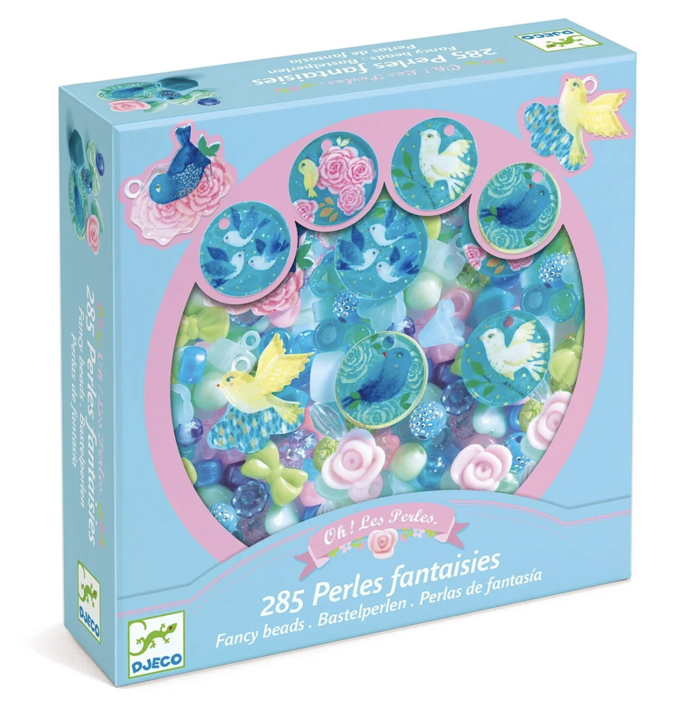 Blue box with clear window to show beads from the Fancy Beads Birds Set