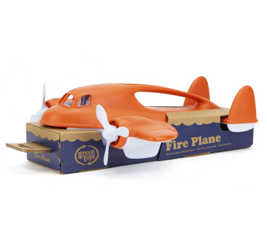 The Recycled Fire Plane packed in a cardboard box. 