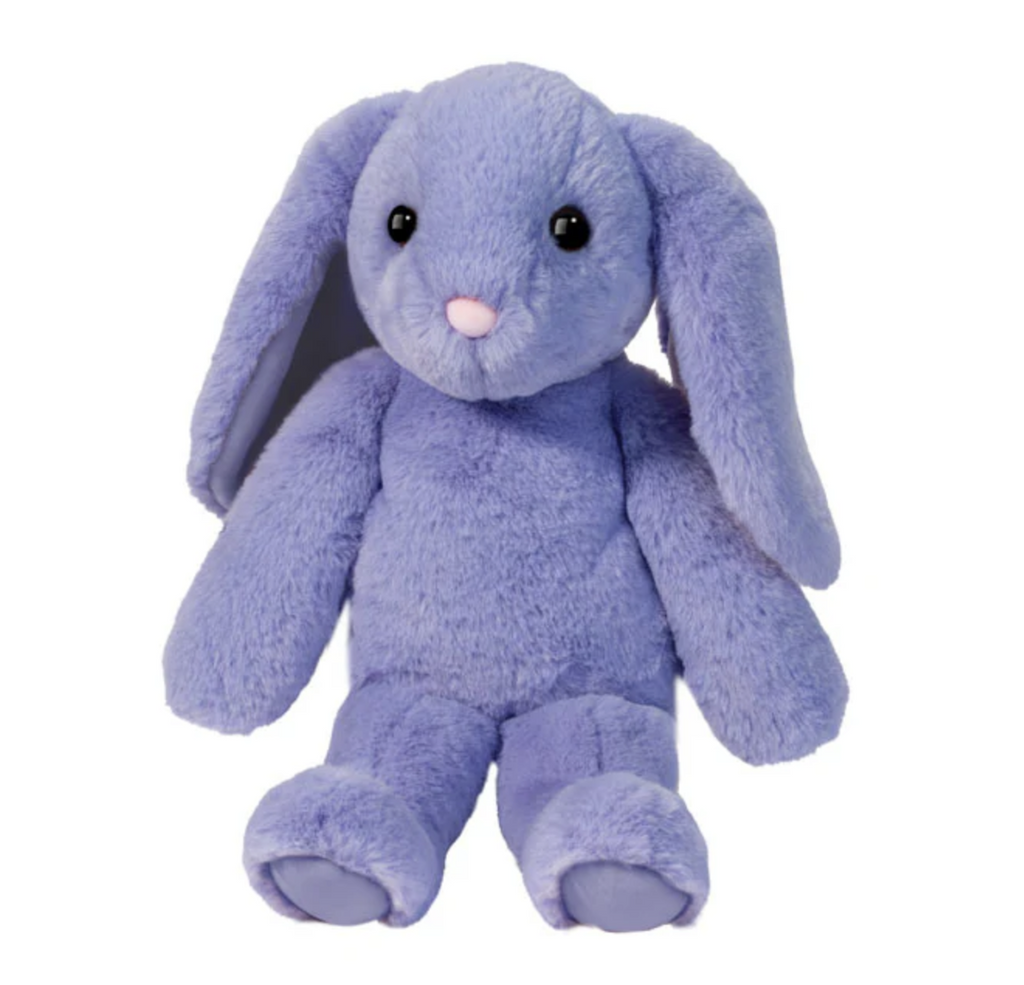 Violet purple Floppy Bunny stuffed animal in an upright seated position. 