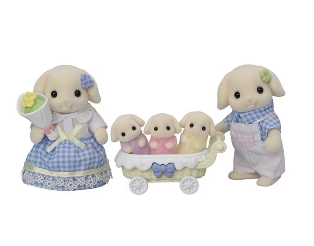 Calico Critters Flora Rabbit Family figures.