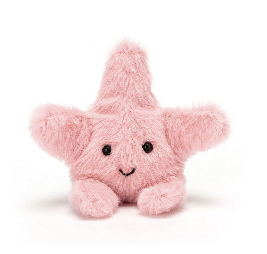 Fluffy pink starfish stuffed animal. 