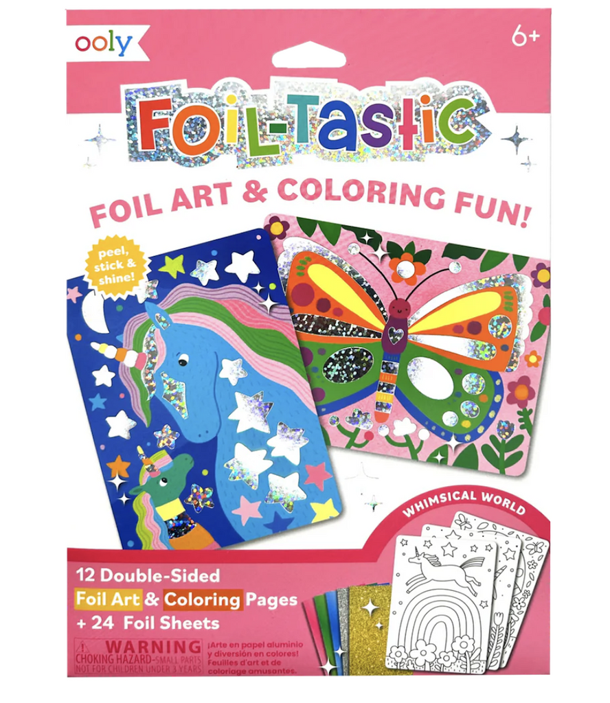 Foil Tastic Foil Art and Coloring Set packaging with pictures of a unicorn and butterfly colored with foil accents. 