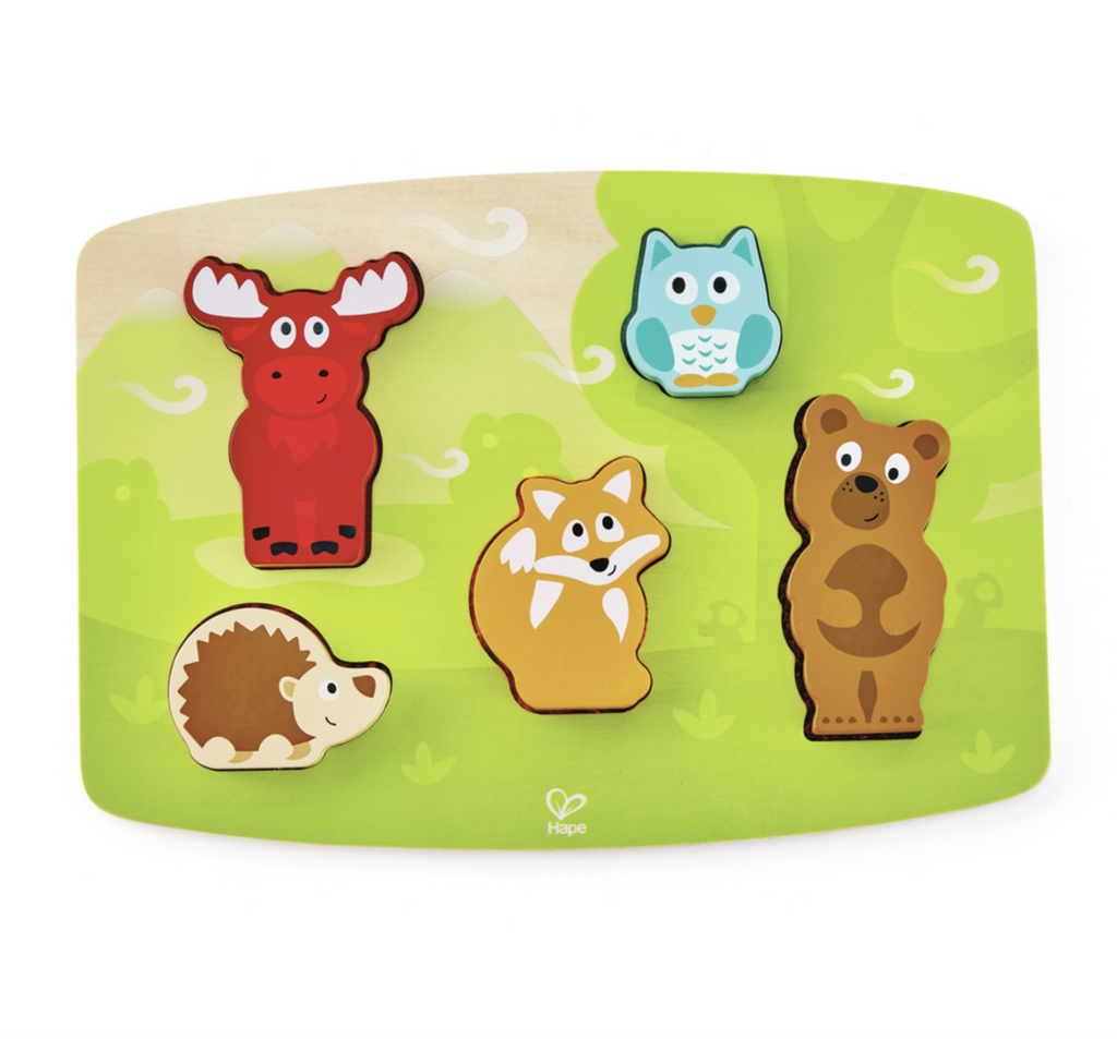 Forest Animals chunky puzzles with the five animals that complete the puzzle.