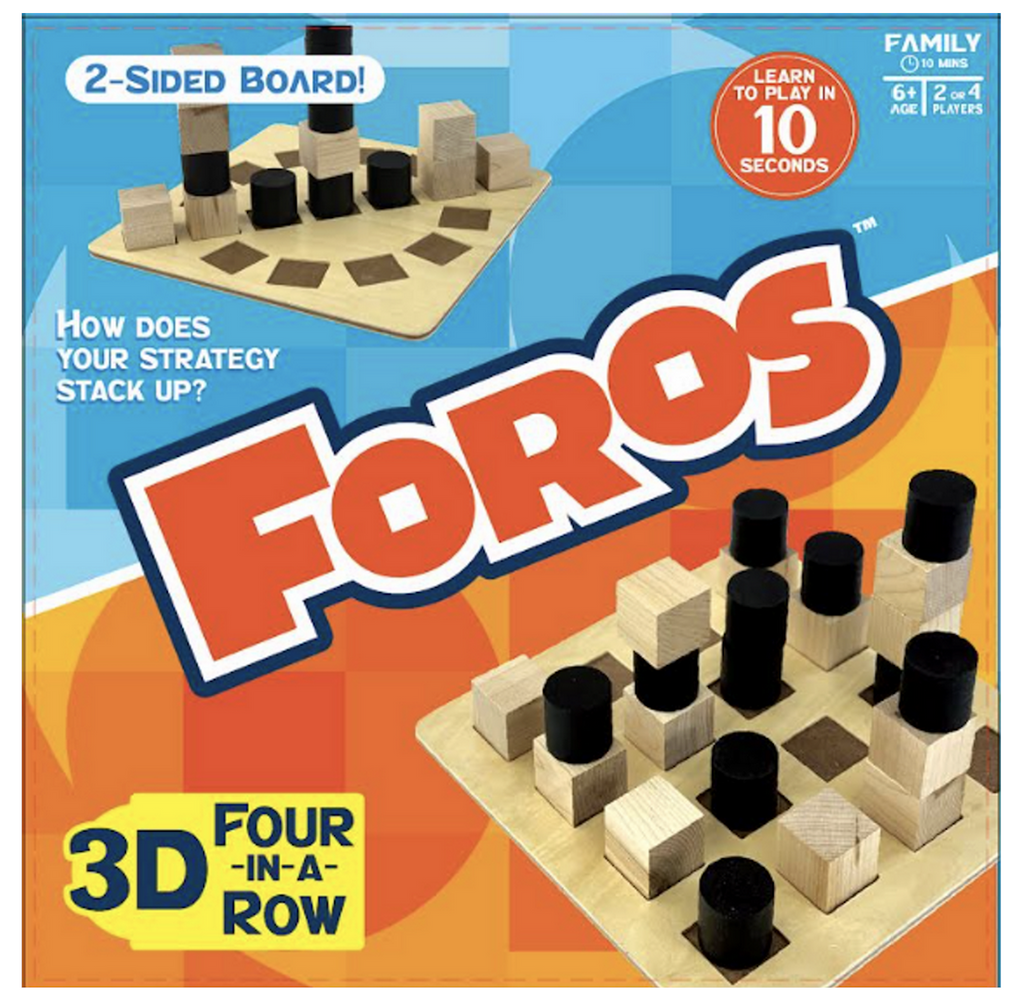 Front cover of the Foros game with two setups for gameplay pictured. 