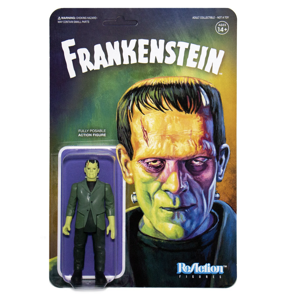 ReAction Figures Frankenstein packaged on an illustrated backing card. 