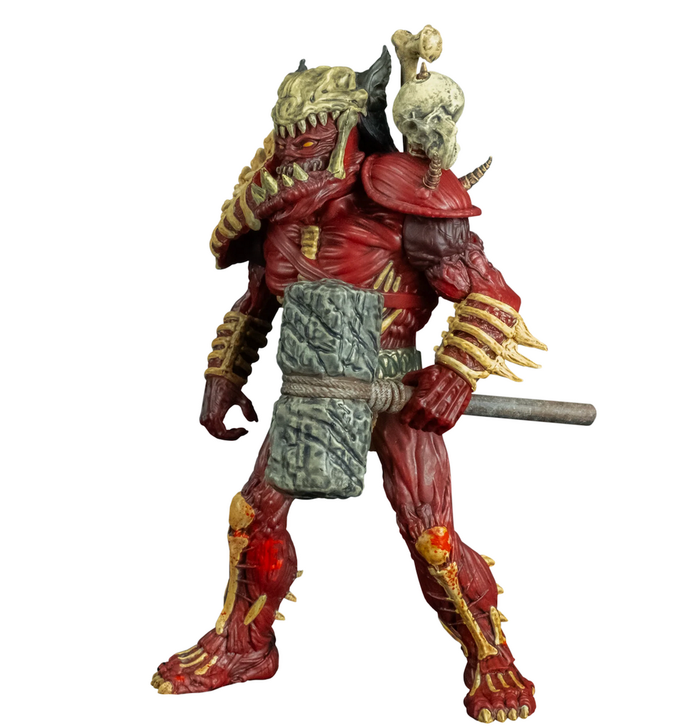  GWAR Jizmak Da Gusha standing action figure at roughly 5 inches tall.  Jizmak Da Gusha comes complete with war hammer and drumstick accessories. 