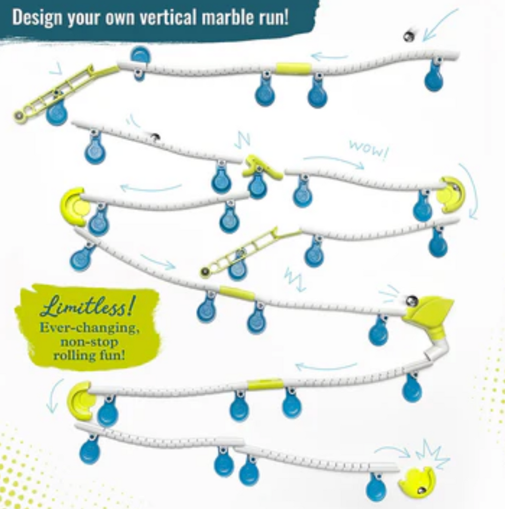 An example of the type of track that can be built with the Gecko Run Marble Run Starter Set. 