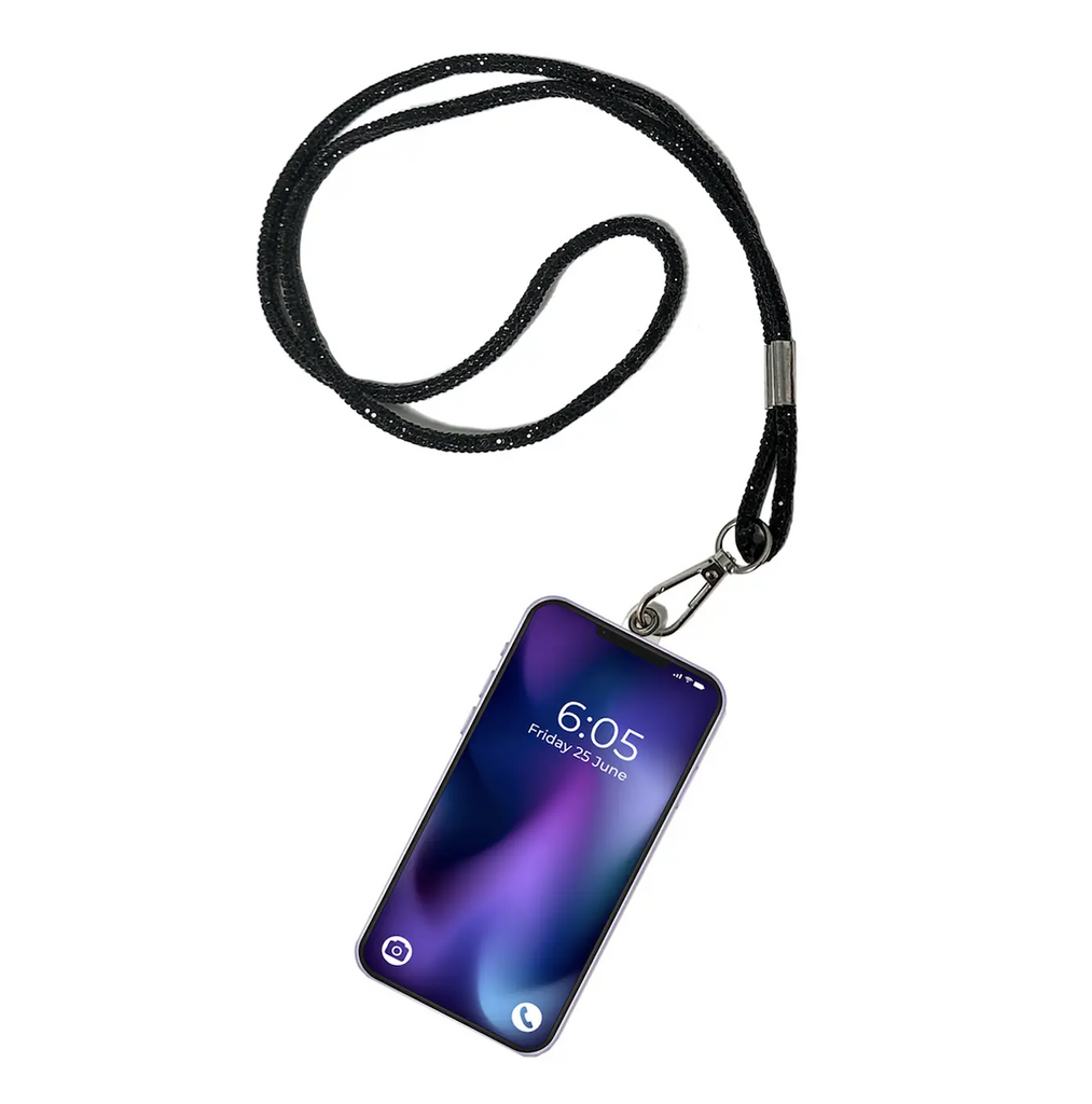 Black glitter lanyard cell phone holder. 