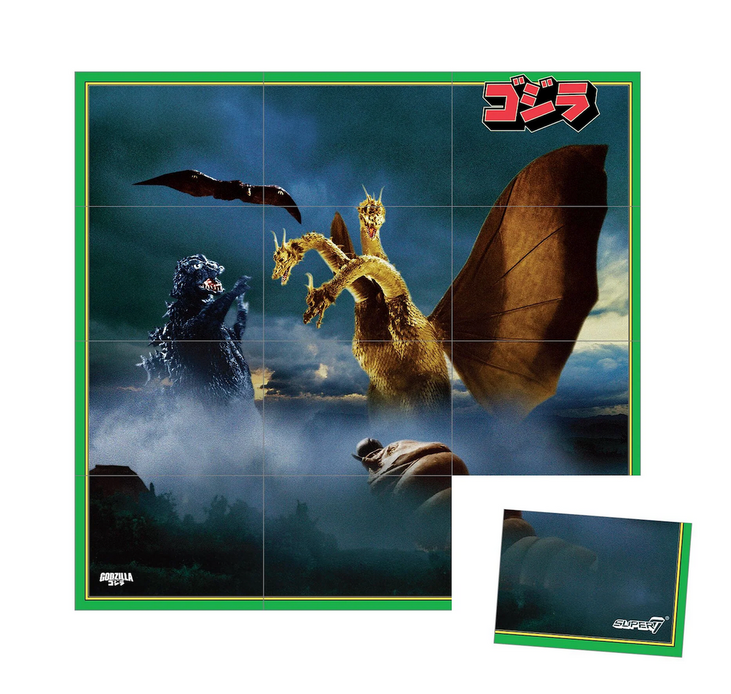 A scene from a classic Godzilla movie that can be put together with the trading cards from the Showa series. 