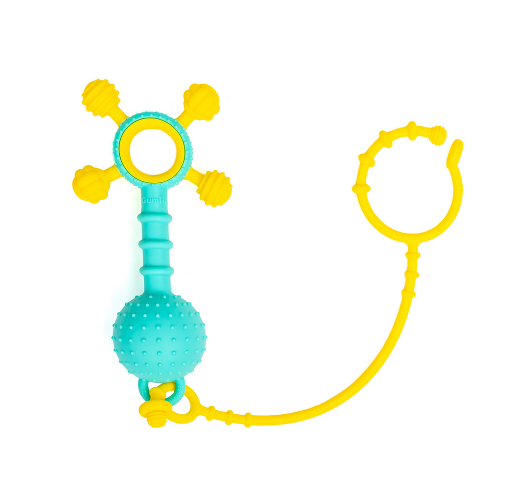 CLose up view of the Gumlii Sensory Teether. 