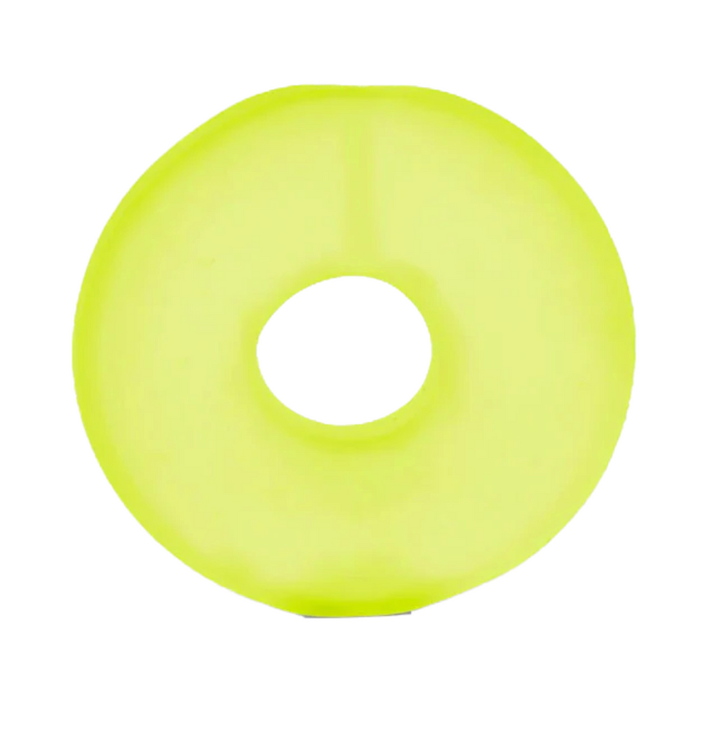 The Gump Loop stress toy in the color Algae. This gel filled toy is more of a flat disc with a hole in the center like a life saver. 