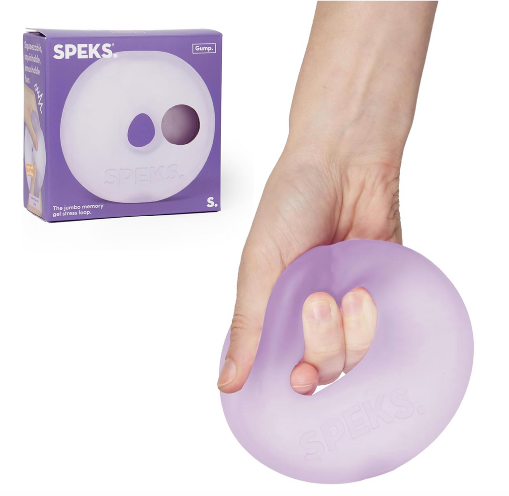 A hand holding the Speks Jumbo Loop in the color Mist which is a light purple. 