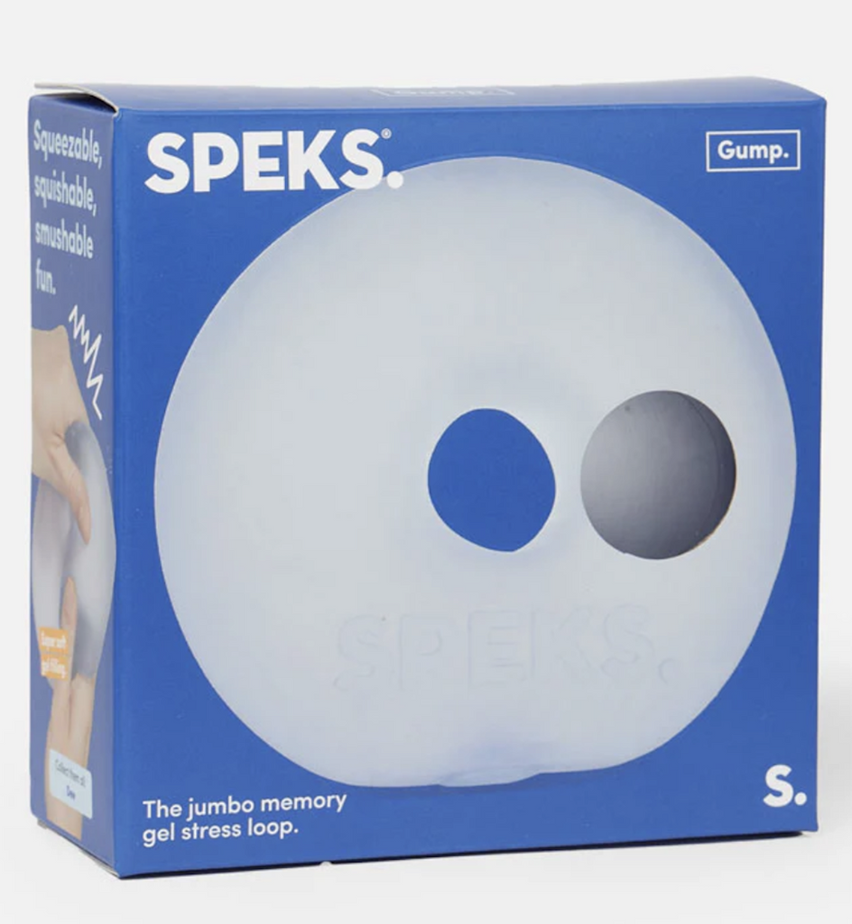 Speks stress toy Jumbo Loop in color Dew packaged in a blue box with a picture of the jumbo sized Loop on the front. 