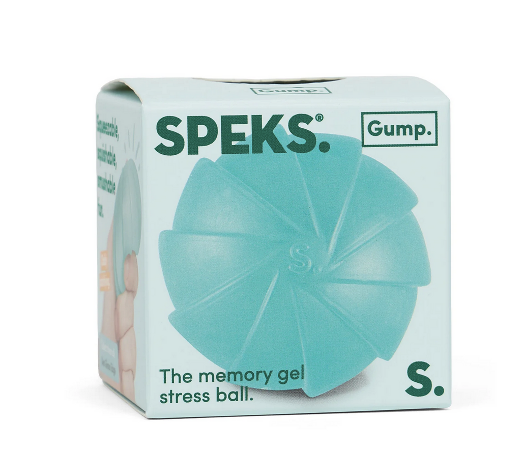 Gump Surface stress ball in Edge texture pictured on the front of the box it is packaged in. 