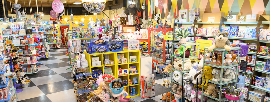 Interior shot of World of Mirth Toy store in Richmond, VA. Visit our store. Hours Mon-Sat 10 am to 6 pm, Sun 11 am to 4 pm.