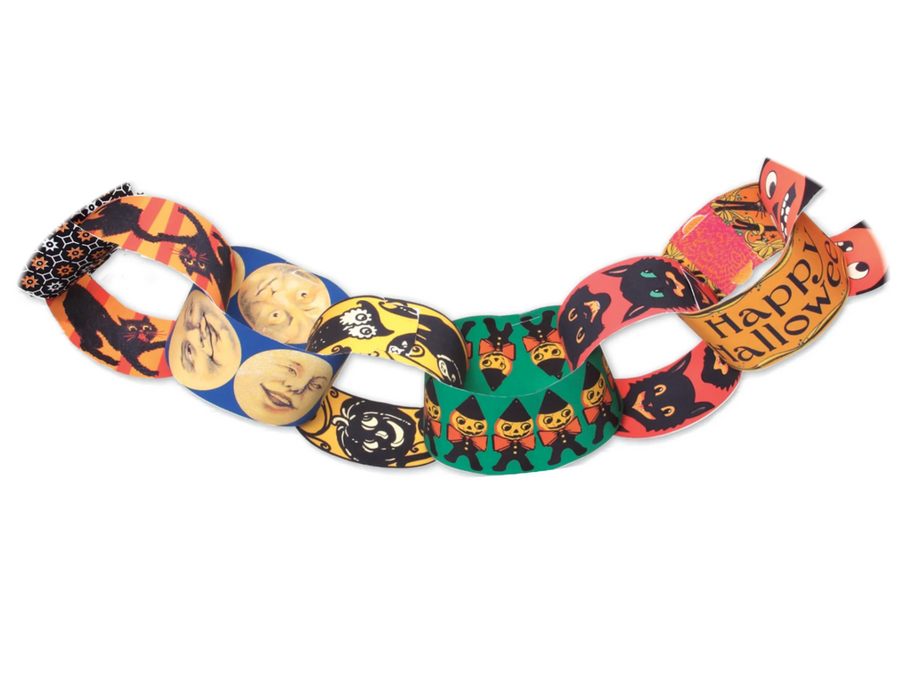 An example of the Halloween Paper Chain put together featuring vintage Halloween graphics. 