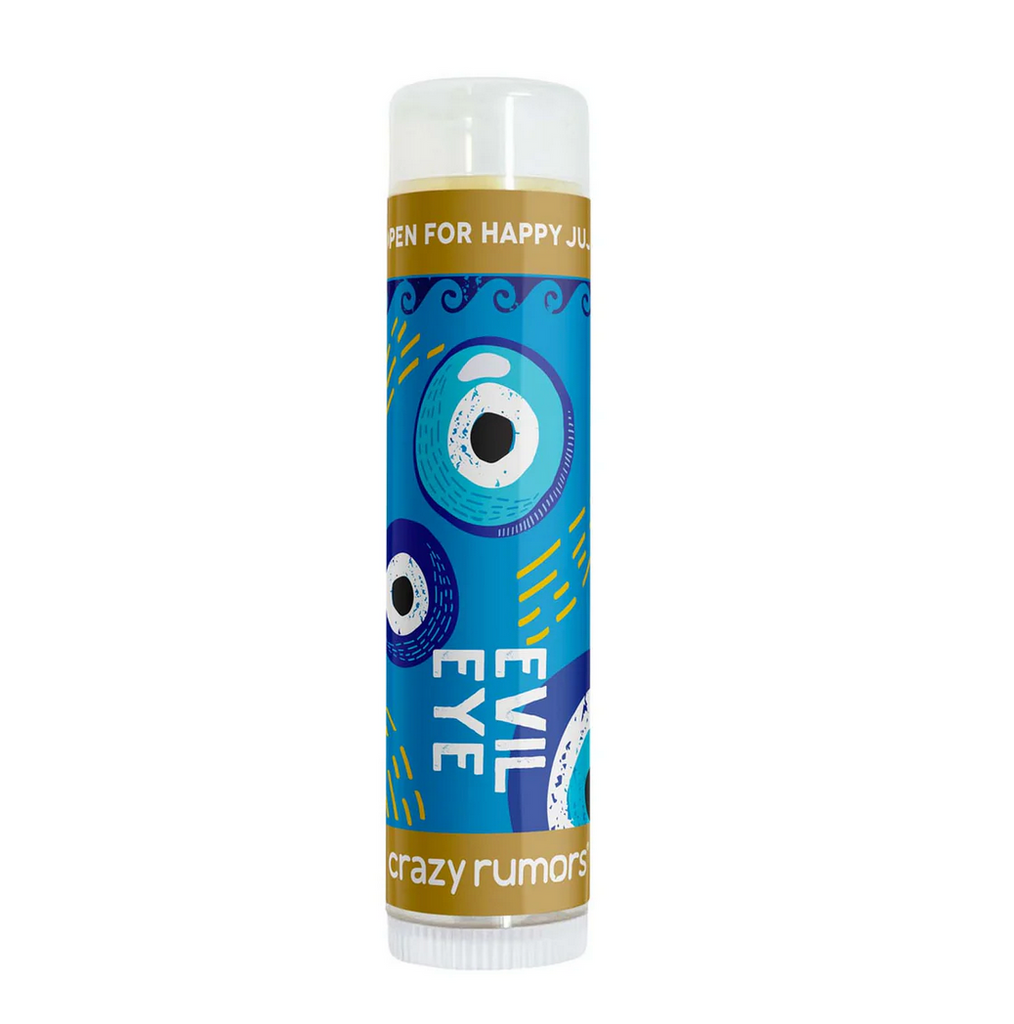 Lip balm tube with evil eyes illustrated all over it.