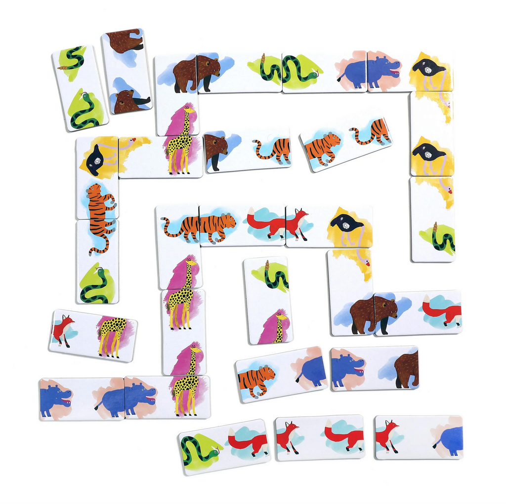 Illustrated animal head to tow dominoes tiles.