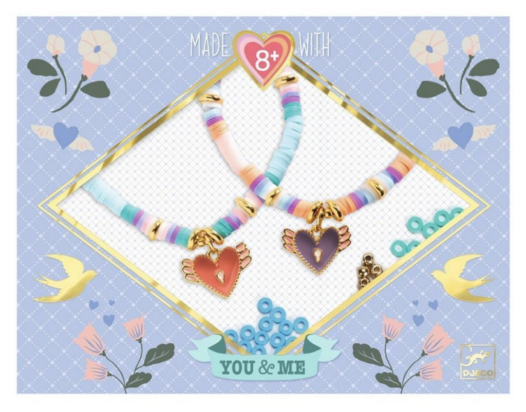 Box with pictures of completed bracelets made using the charms and beads included in the kit. 