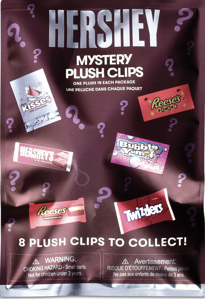 Each of the 8 Hershey's Mystery Plush Clips that are available to collect. 