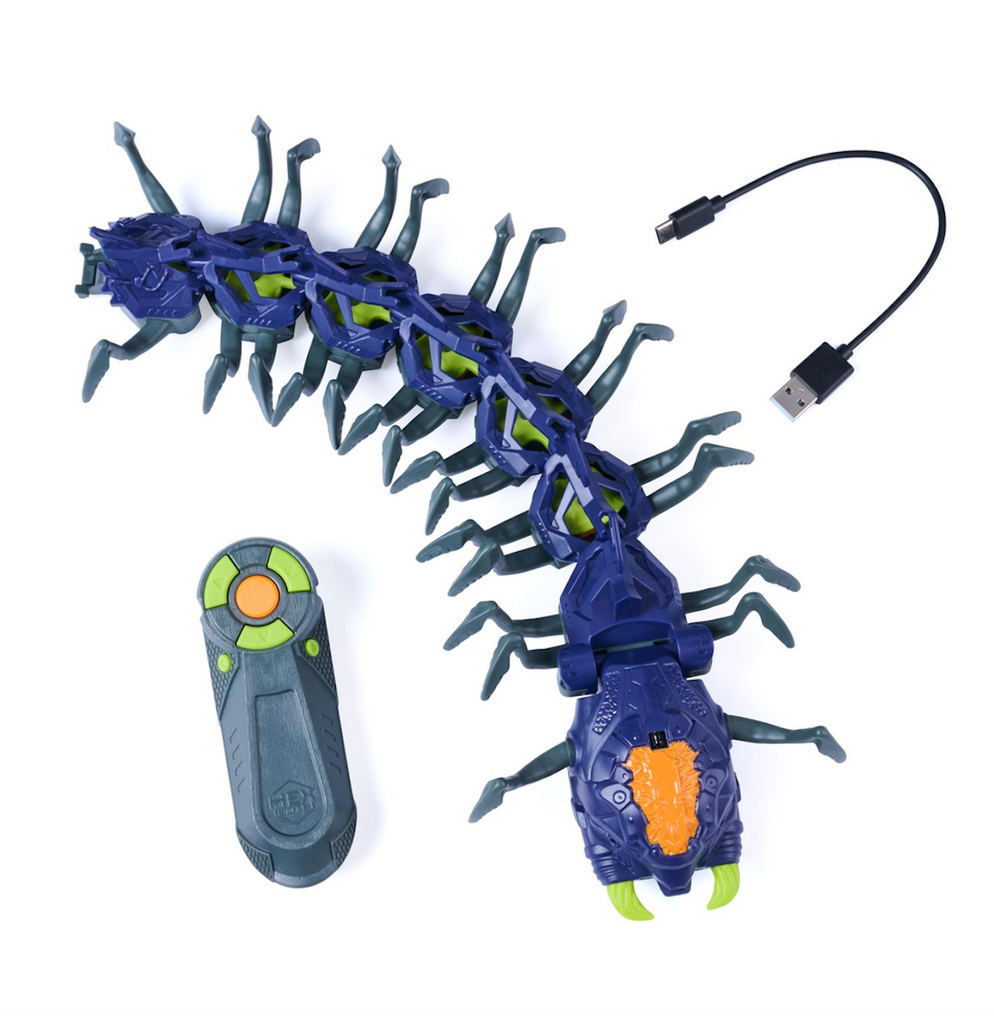 Hex Bots Robotic Centipede with remote control and USB charging cord. 